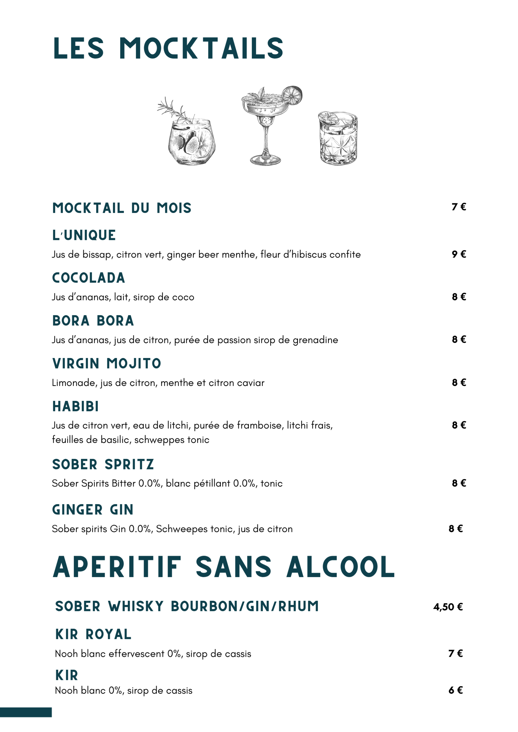 carte des boissons l'unique